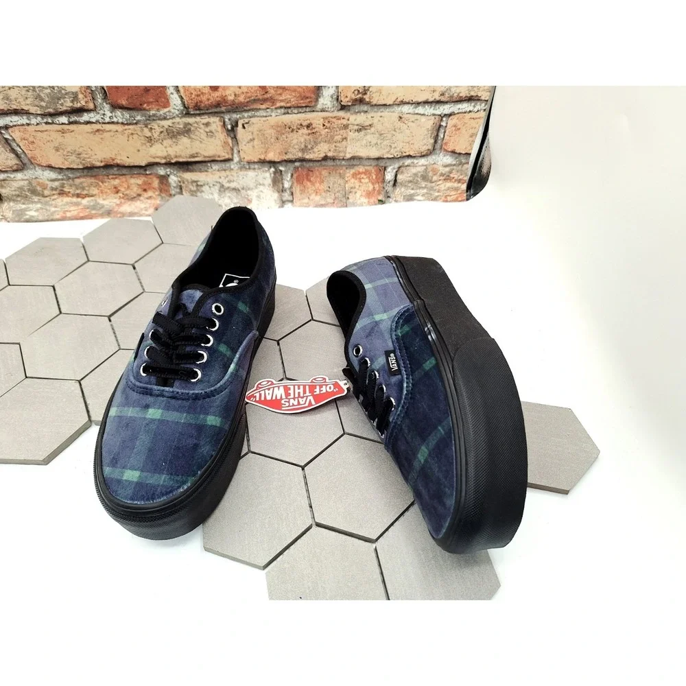 VANS Authentic Stackform Velvet Plaid Blue School Girl Platform Women's Size 9.5 - Picture 6 of 9